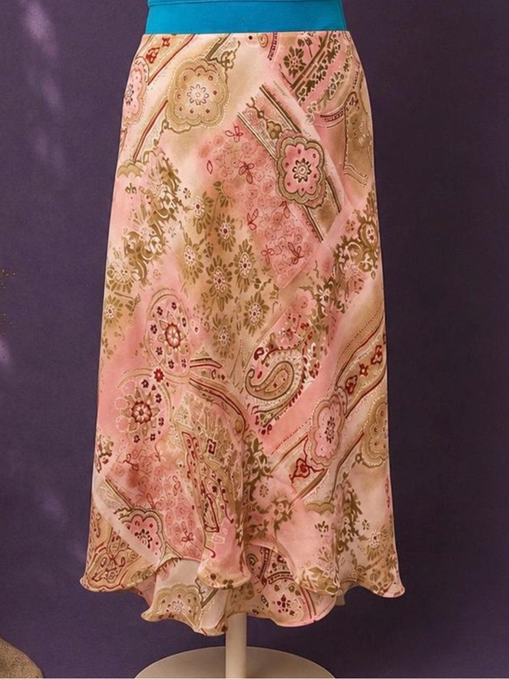 A byer pink paisley midi skirt